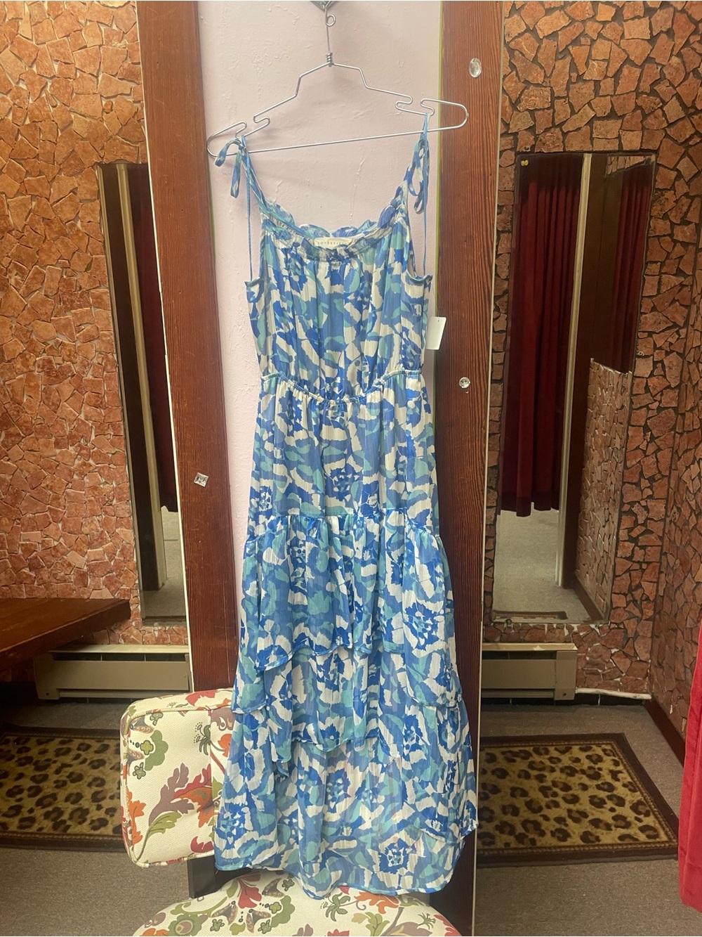 lovestitch Blue Floral Tiered Maxi Dress with Tie Straps